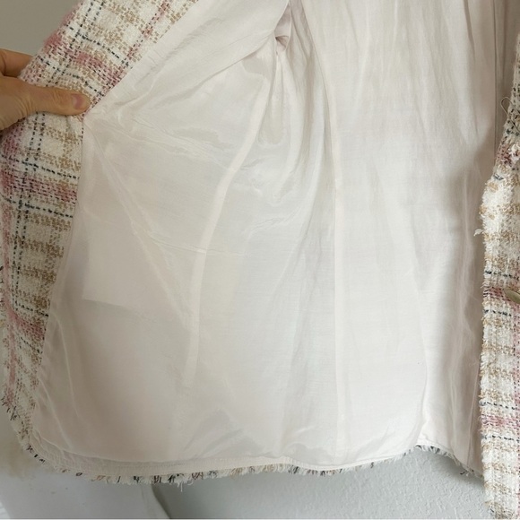 Rebecca Taylor Gabrielle Classic Jacket Plaid Tweed Blazer Sz 6 Pink Tan Cream - Picture 11 of 15